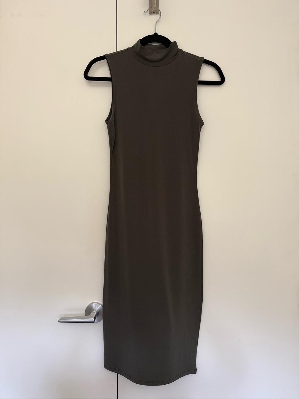 Olive Sleeveless Mock Neck Midi Dress